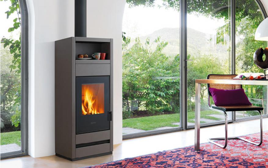 Wood Stove E928 S in Majolica, Wall - Corner A+ - Piazzetta