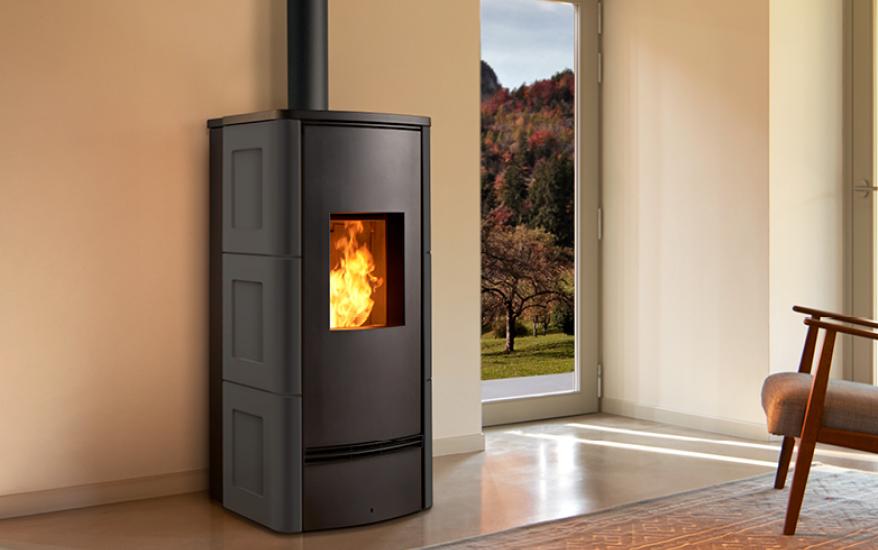 Pellet Stove P920 M in Majolica, Flush-with-the-wall - Corner - Piazzetta